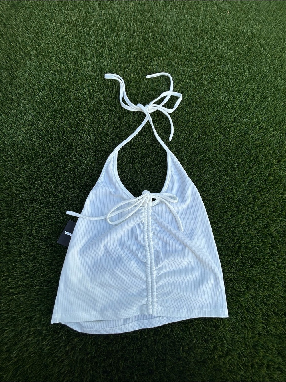 Fashion Nova White Ribbed Halter Tie-Front Camisole